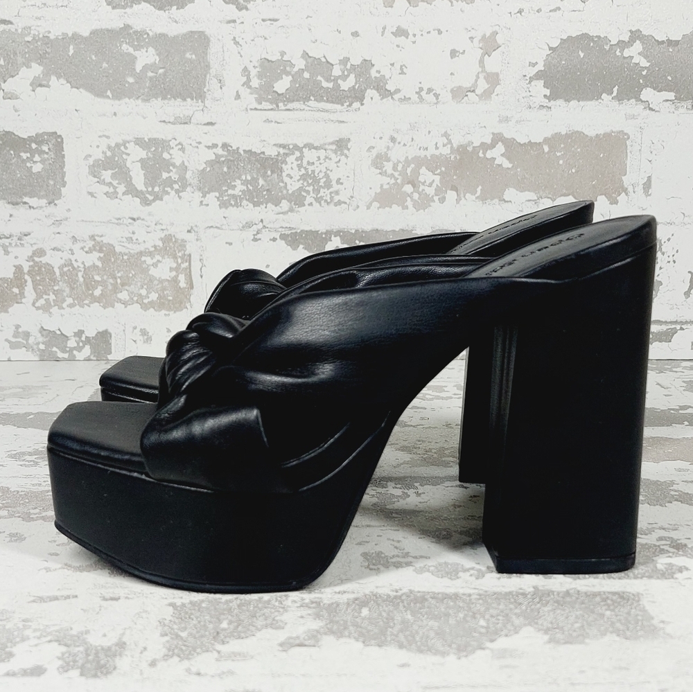 New OPEN EDIT Kaia Knot Black Faux Leather Platform Sandal F376